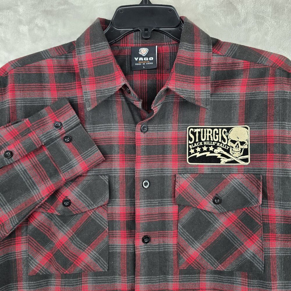 Sturgis Biker Rally Flannel Shirt Mens Large Red / Black Yago Long Sleeve‎